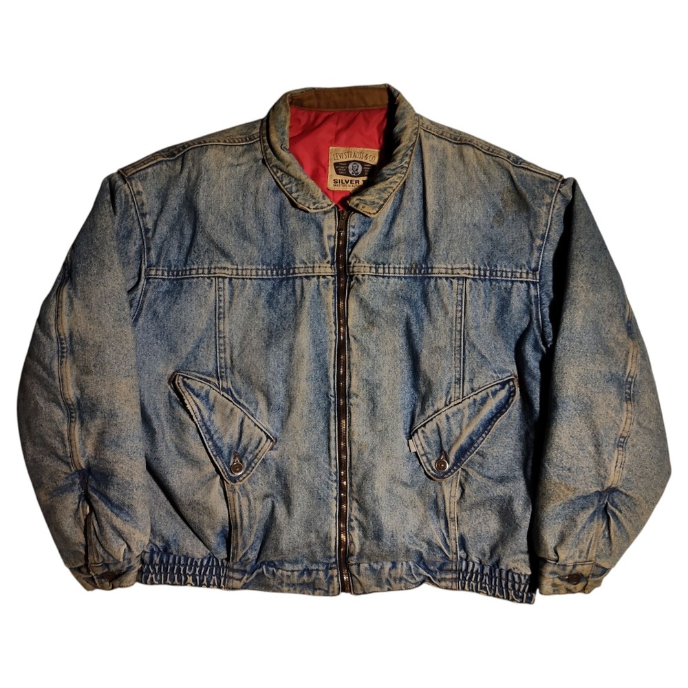 Vintage Levi's Silvertab Bomber Jacket Mens Size M Denim Blue Grunge Streetwear